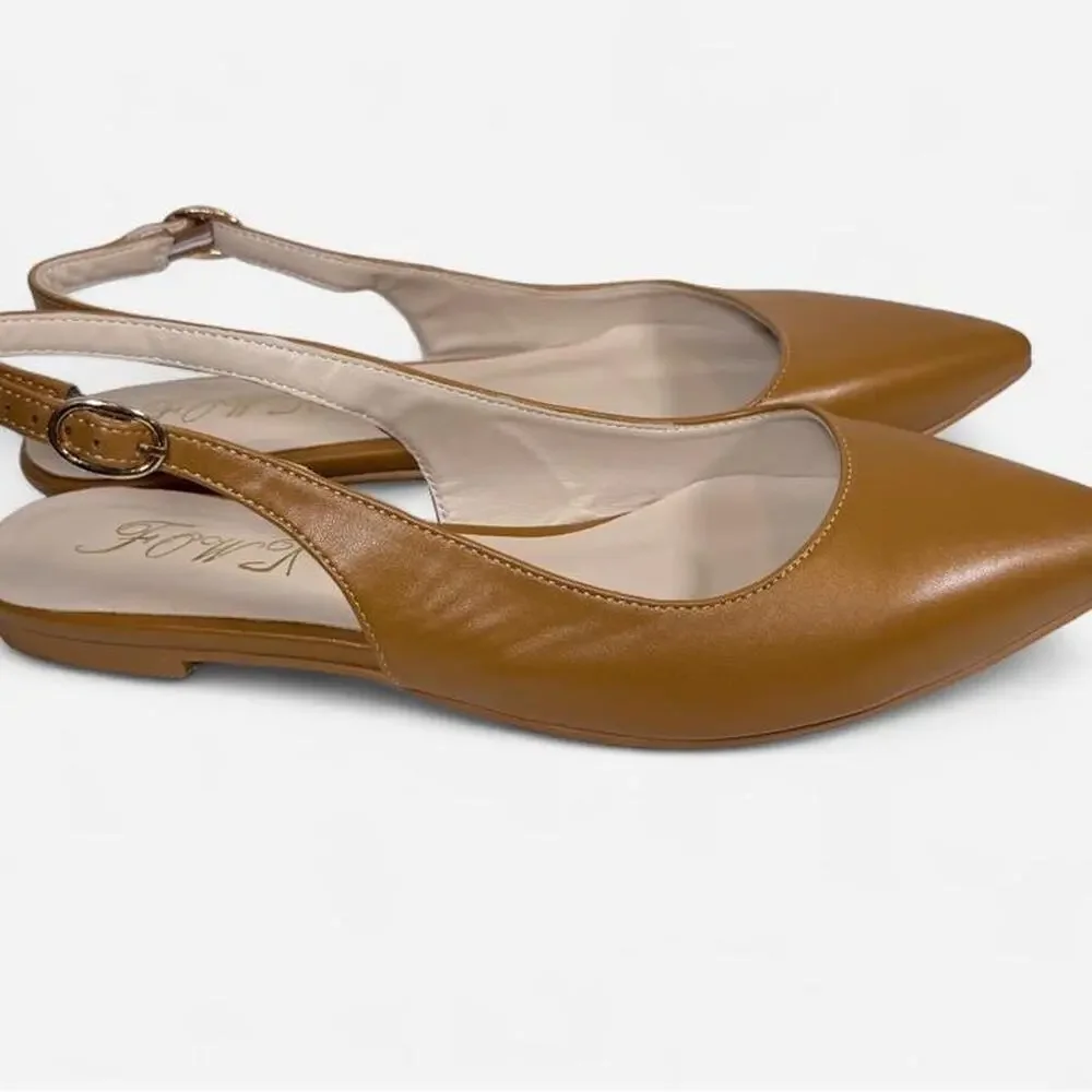Marc Loire slingback kitten heels in a rich tan/cognac. Pointed toe Sz 9.5